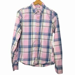 Abercrombie & Fitch Men's Muscle Fit Pink Blue Plaid Button Down Shirt S Preppy
